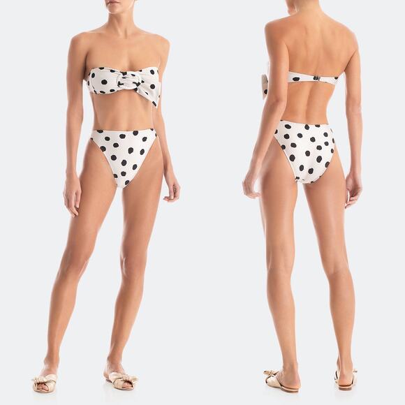 2pc Set Adriana Degreas Pois Polka Dot Strapless Bandeau High Waisted Bikini - Picture 1 of 8